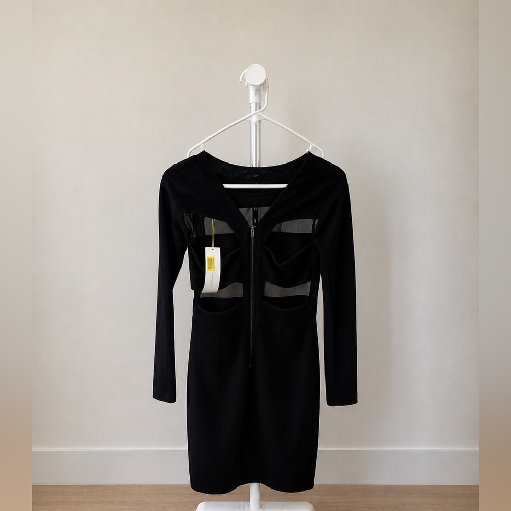 BCBGeneration Black Long-Sleeve Mesh Panel Bodycon Dress